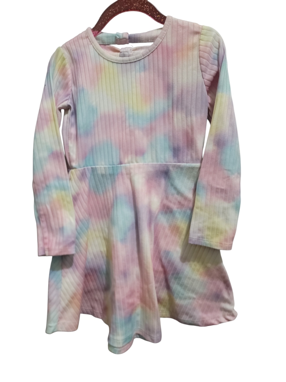 Toddler Girl  Pastel Tie-Dye Ribbed Long Sleeve Dress